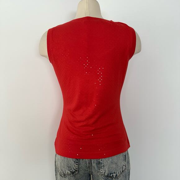 St. John Paillette Sparkly Stretch Jersey Knit Tank Top Blouse Orange Red Medium - Picture 5 of 11